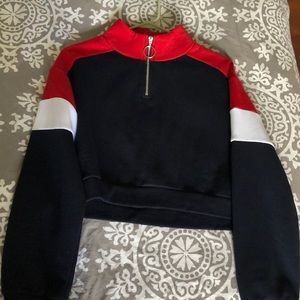 H&M Divided Color Block Cropped Zipper Hoodie